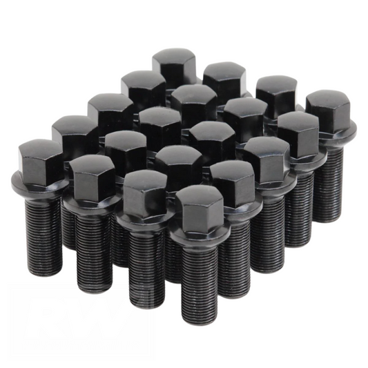 RW Black Lug Bolts 15x1.25 45mm for Ball Type Spherical Seat OE Wheels