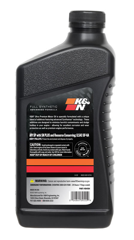 [K&N]   Air Filter Cleaning Products - 104104 K&N Oil; 5W-20 K&N Full Synthetic Motor Oil, Quart