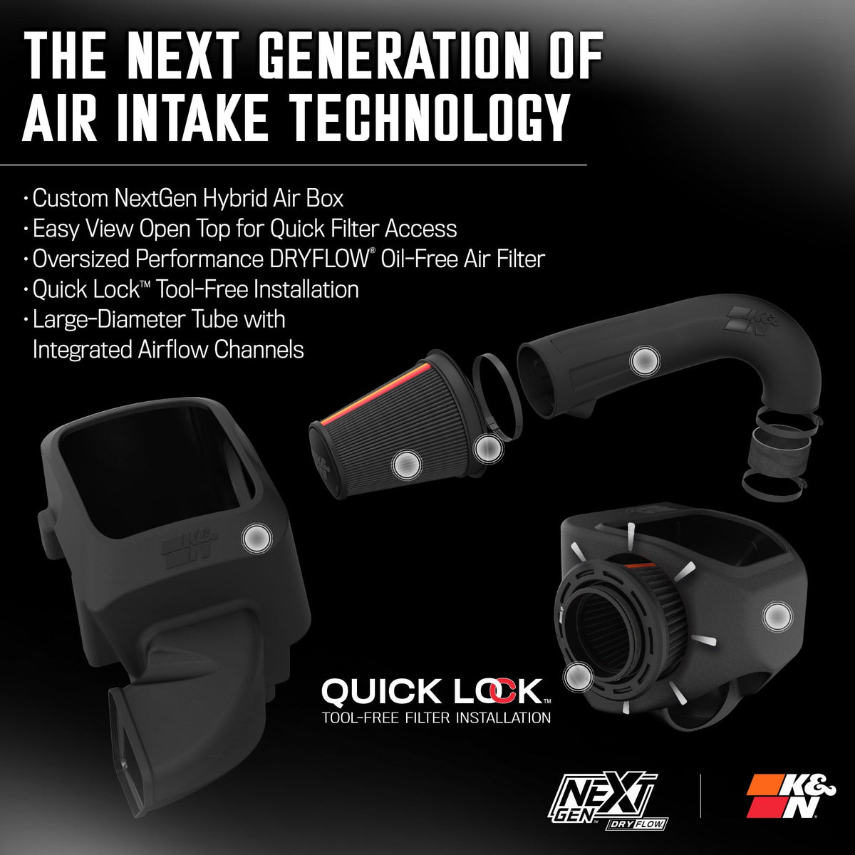 [K&N]   Intake Kits - 50-1561D K&N NextGen Dryflow Cold Air Intake - Dodge RAM 1500 V8 5.7L F/I