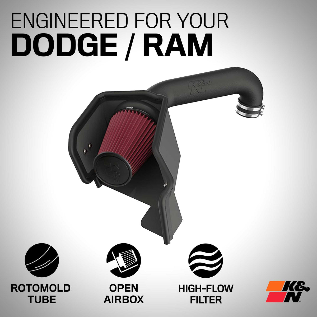 [K&N]   Intake Kits - 63-1561 K&N Performance Air Intake System, 2009 - 2024 RAM DT 1500/ 2500/ 3500 5.7L V8