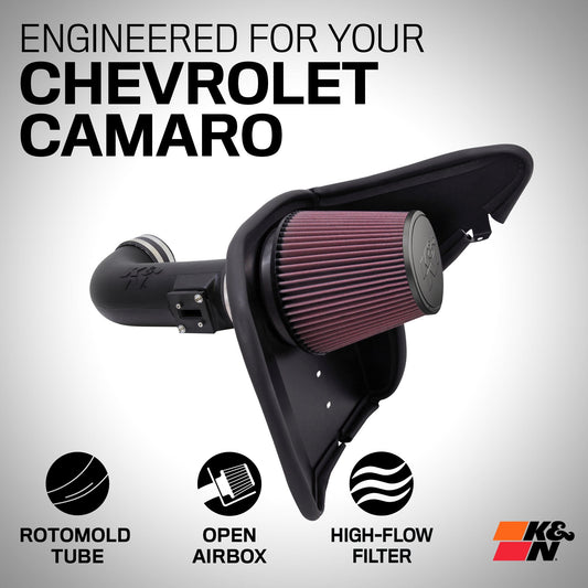 [K&N]   Intake Kits - 63-3074 K&N Performance Air Intake System, 2010 - 2015 Chevrolet Camaro SS 6.2L V8