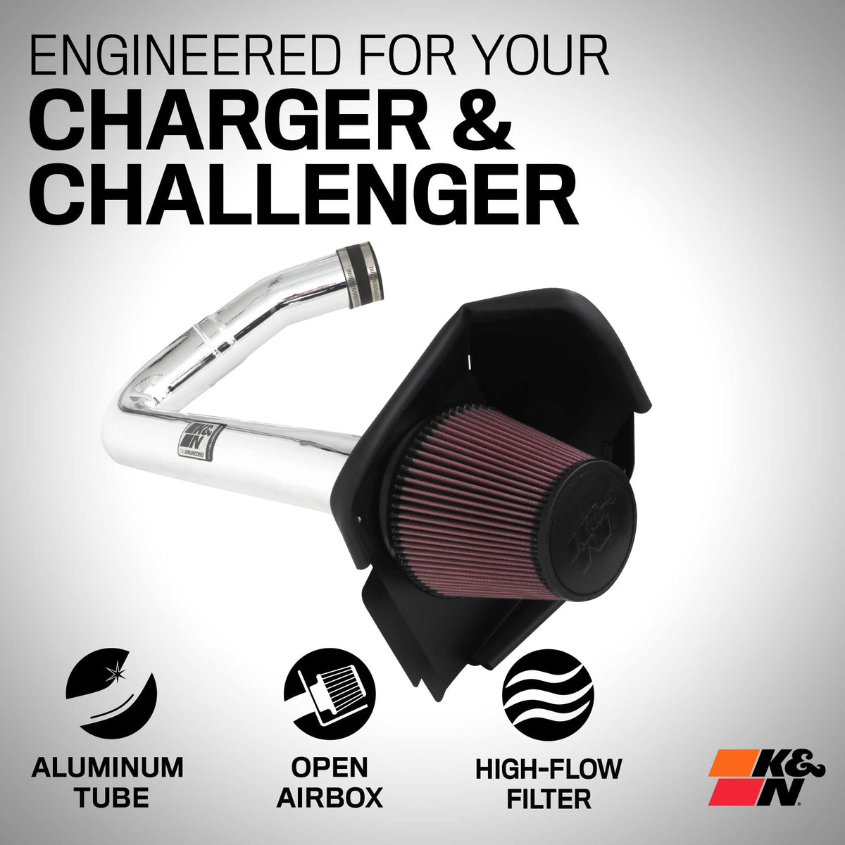 [K&N]   Metal Intake Kits - 69-2544TP K&N Performance Air Intake System, Chrysler 300/Dodge Charger/Challenger 3.6l V6, '11-23