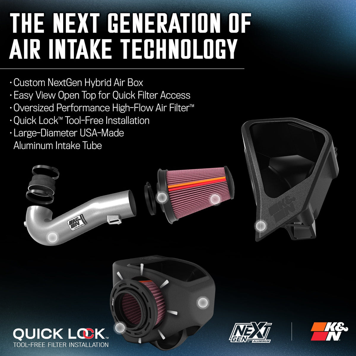 [K&N]   Metal Intake Kits - 70-3110 K&N NextGen Aluminum Cold Air Intake - CHEV/GMC 1500 V8 6.2L F/I