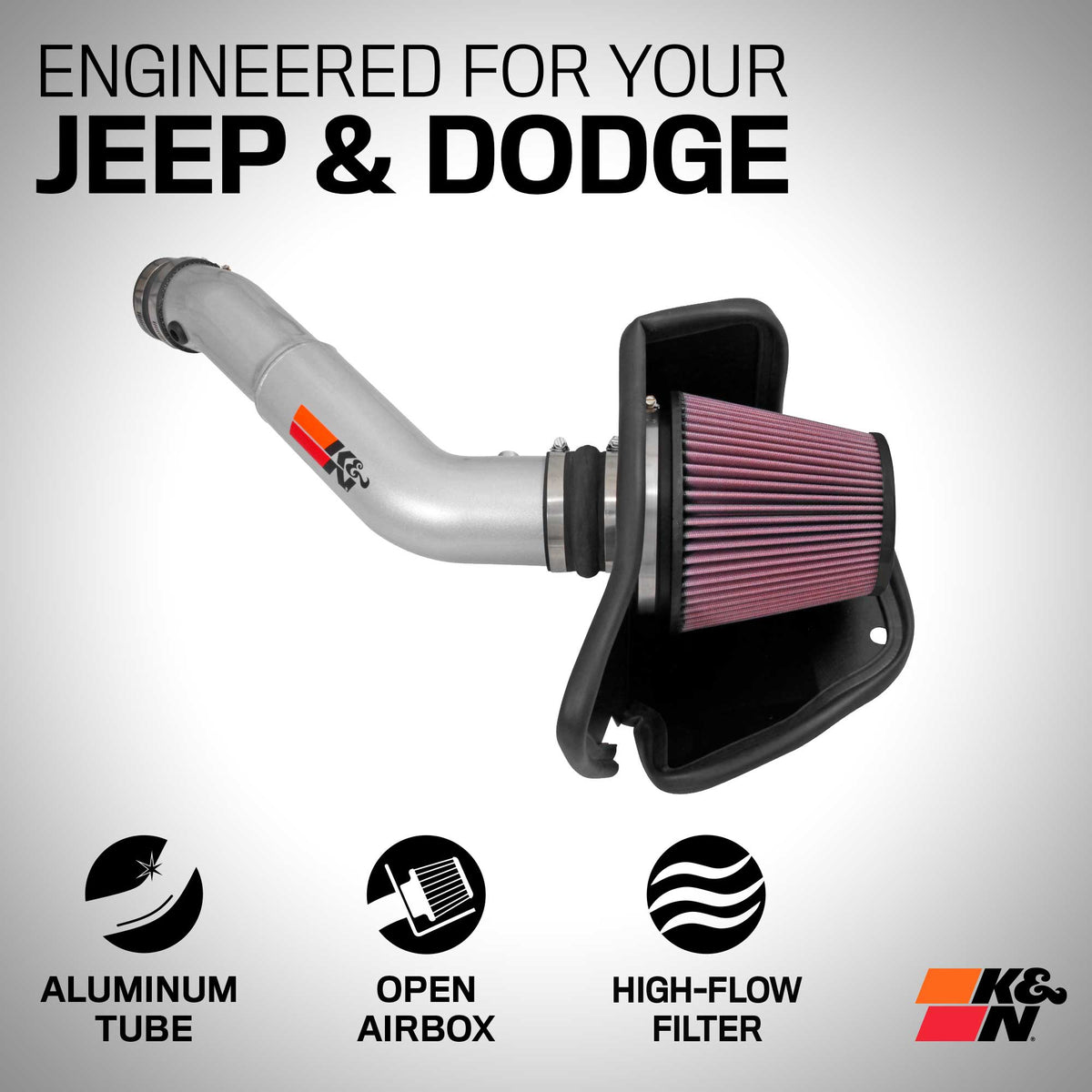 [K&N]   Metal Intake Kits - 77-1572KS K&N Performance Air Intake System, 2016 - 2026 Dodge Durango 3.6L/ Jeep Grand Cherokee WK 3.6L