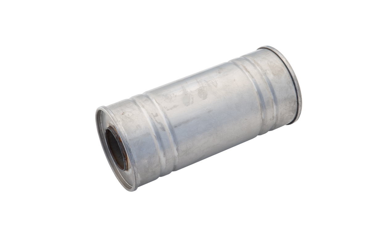 6Inch Round Straight Through Resonator 14Inch Long 2.5Inch Pipework Raw 409 S/S