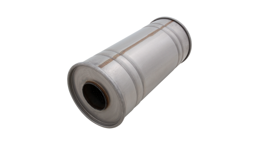 6Inch Round Straight Through Resonator 14Inch Long 2.5Inch Pipework Raw 409 S/S