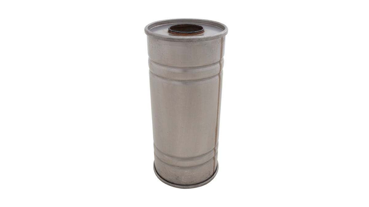 6Inch Round Straight Through Resonator 14Inch Long 2.5Inch Pipework Raw 409 S/S
