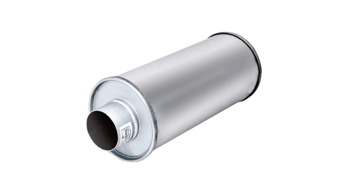 6Inch Round Straight Through Resonator 18Inch Long 2.5Inch Pipework Mild Steel
