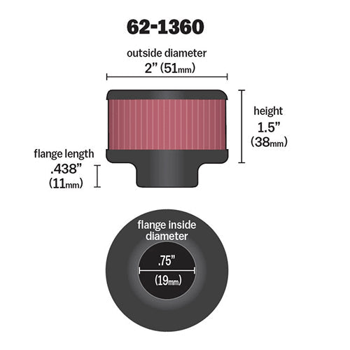 [K&N]   Universal Air Filters - 62-1360 K&N High-Flow Vent Air Filter/ Breather, Clamp On