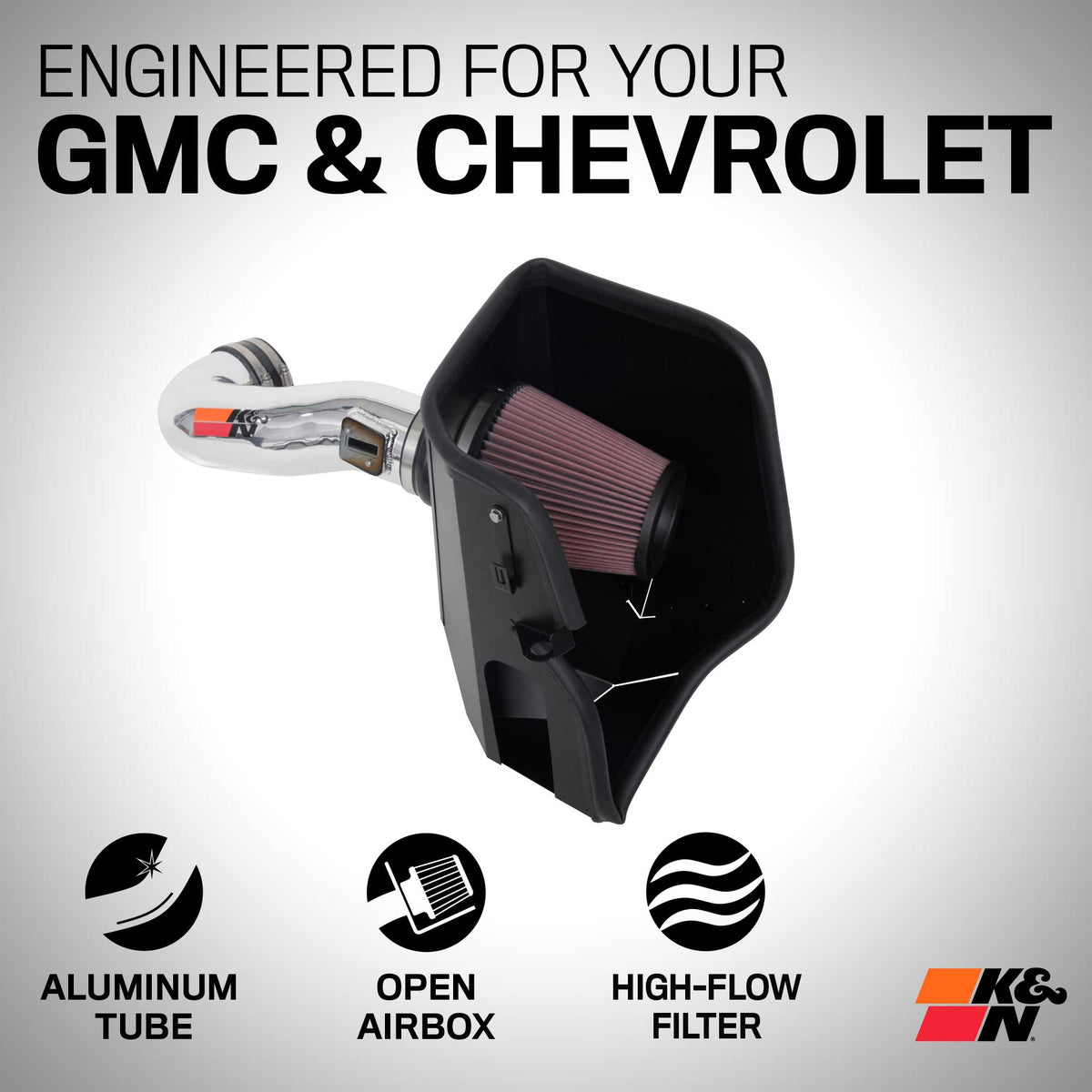 [K&N]   Metal Intake Kits - 77-3110KP K&N Performance Cold Air Intake System, Chevrolet Silverado 1500 6.2l V8, '19-24