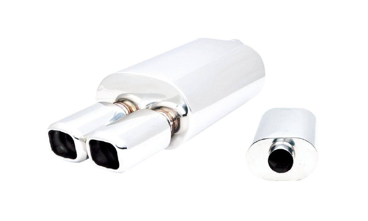 Twin Square Tip Outlet 2.25 Inch Inlet Universal Muffler