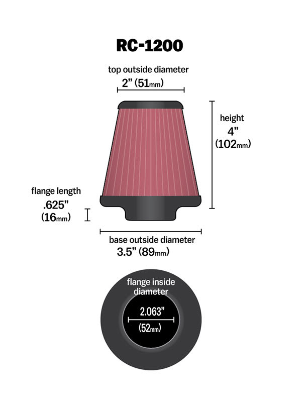 [K&N]   Universal Air Filters - RC-1200 K&N Universal Clamp-On Air Filter