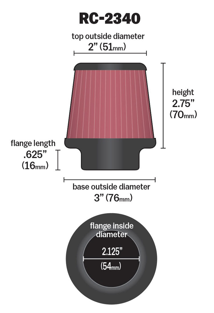 [K&N]   Universal Air Filters - RC-2340 K&N Universal Clamp-On Air Filter