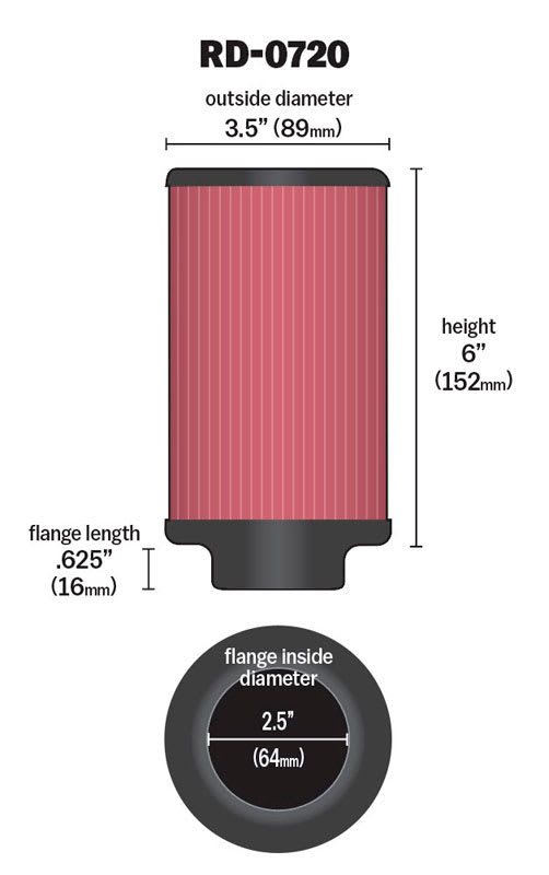 [K&N]   Universal Air Filters - RD-0720 K&N Universal Clamp-On Air Filter