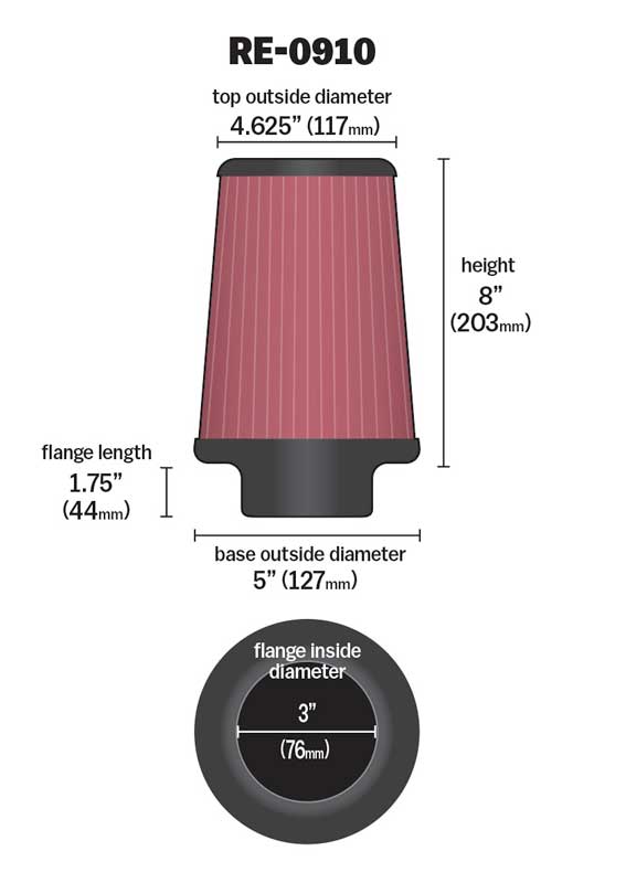 [K&N]   Universal Air Filters - RE-0910 K&N Universal Clamp-On Air Filter