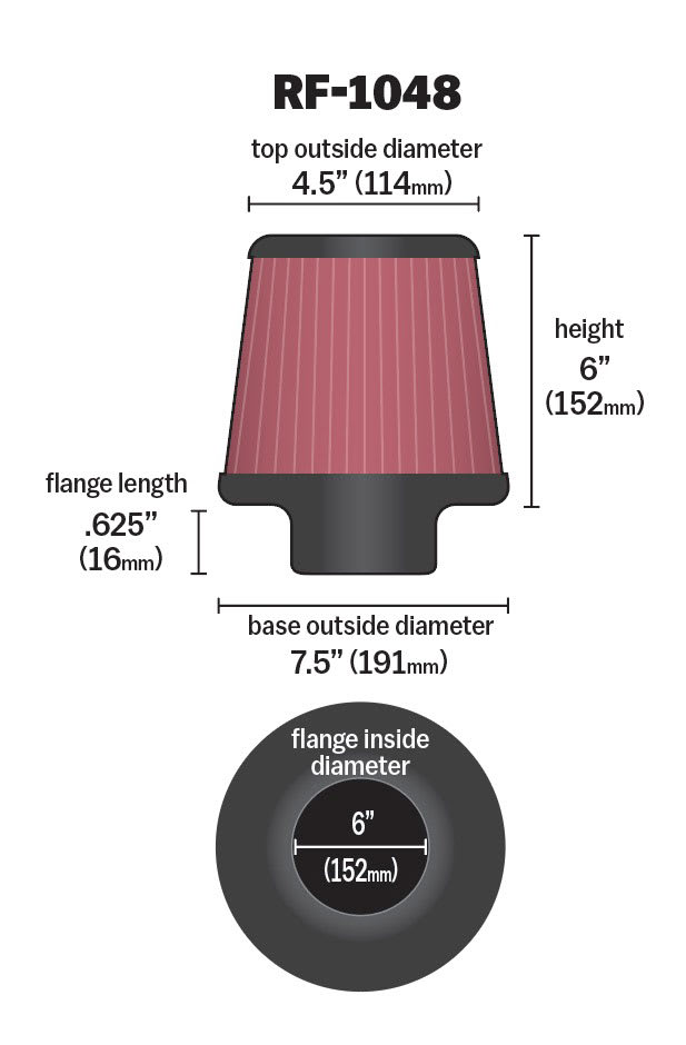 [K&N]   Universal Air Filters - RF-1048 K&N Universal Clamp-On Air Filter