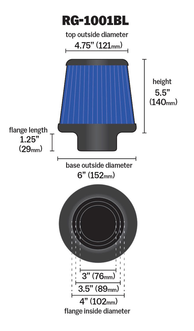[K&N]   Universal Air Filters - RG-1001BL-L K&N Universal Chrome Filter Multi Lingual