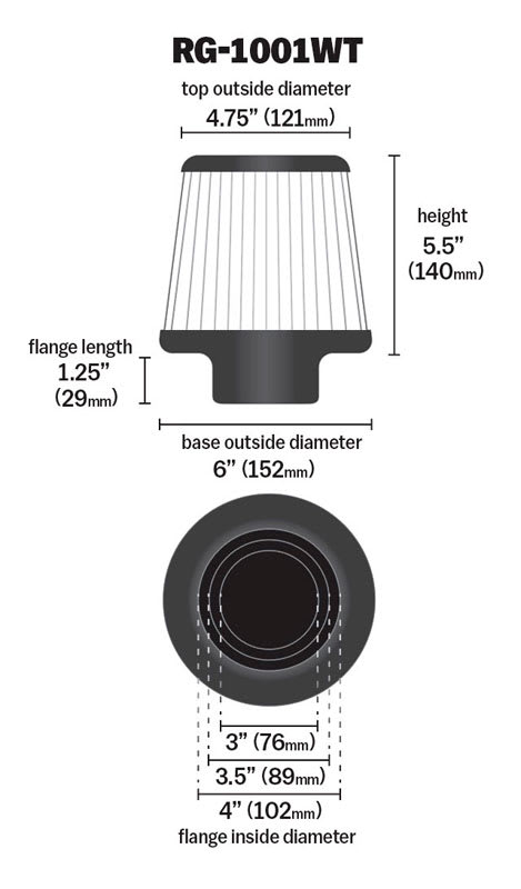 [K&N]   Universal Air Filters - RG-1001WT K&N Universal Clamp-On Air Filter