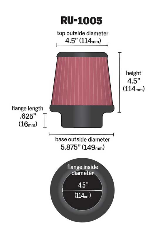 [K&N]   Universal Air Filters - RU-1005 K&N Universal Clamp-On Air Filter