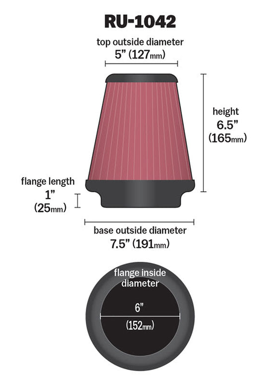 [K&N]   Universal Air Filters - RU-1042 K&N Universal Clamp-On Air Filter