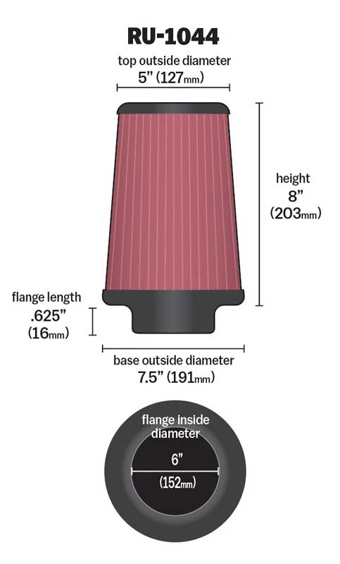 [K&N]   Universal Air Filters - RU-1044 K&N Universal Clamp-On Air Filter