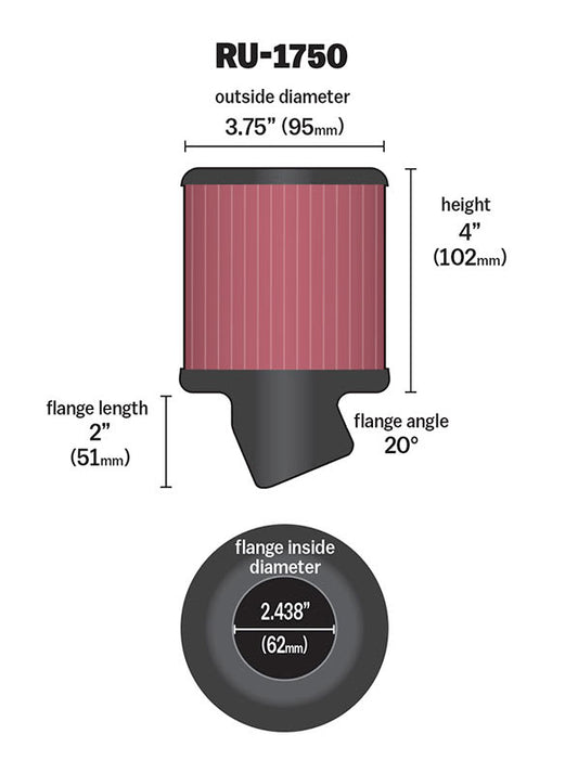 [K&N]   Universal Air Filters - RU-1750 K&N Universal Clamp-On Air Filter