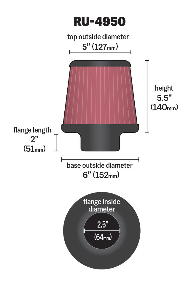 [K&N]   Universal Air Filters - RU-4950 K&N Universal Clamp-On Air Filter