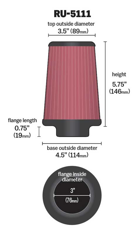 [K&N]   Universal Air Filters - RU-5111 K&N Universal Clamp-On Air Filter