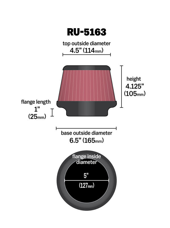 [K&N]   Universal Air Filters - RU-5163 K&N Universal Clamp-On Air Filter