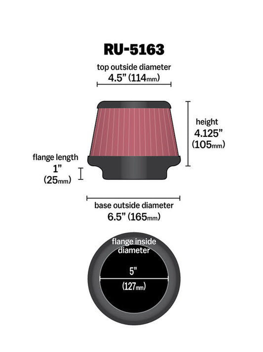 [K&N]   Universal Air Filters - RU-5163 K&N Universal Clamp-On Air Filter