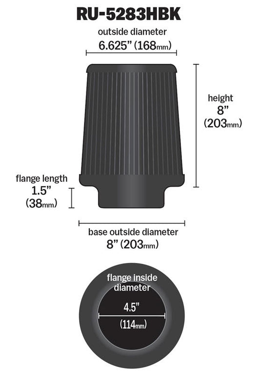 [K&N]   Universal Air Filters - RU-5283HBK K&N Universal Clamp-On Air Filter