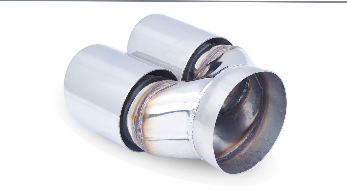 Twin 3.5Inch Round Angle-Cut Tip with 2.5" Inlet