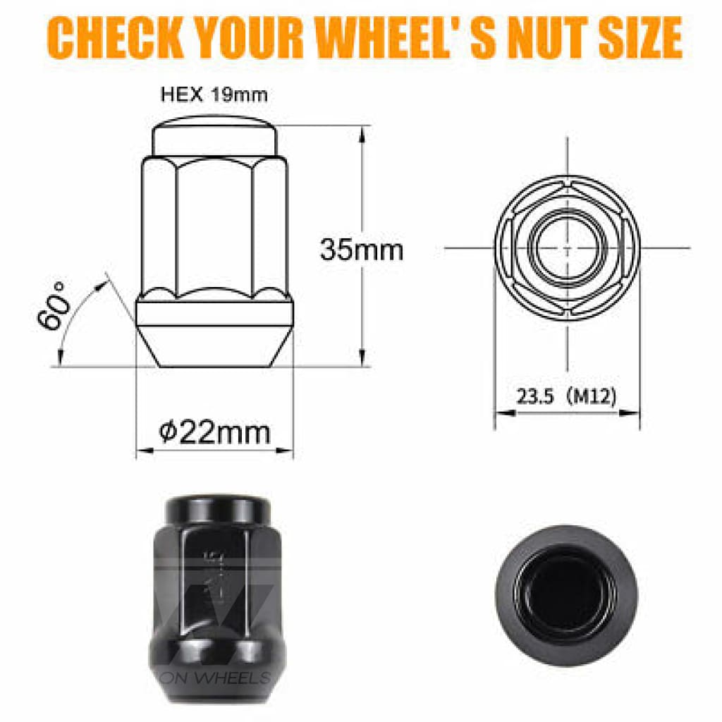RW Black Acorn Lug Nut 12x1.5 35mm for Wheels