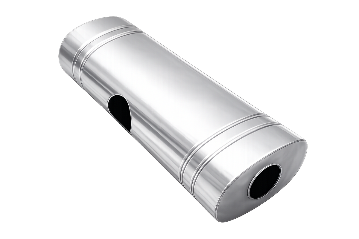 EAST WEST 2.25" Inlet muffler twin 2" outlet 304 Stainless Steel